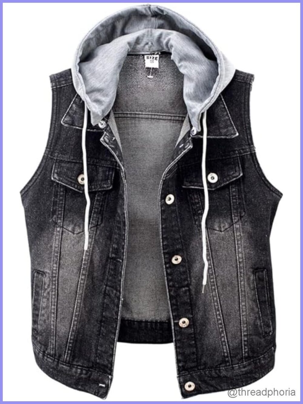 Distressed Sleeveless Denim Vest with Detachable Hoodie